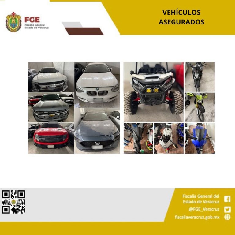 Vehículos asegurados en operativo de cateo con fuerzas federales y estatales en Medellín de Bravo